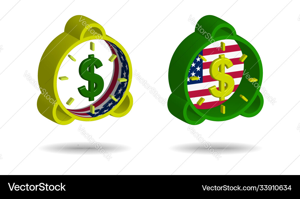 Set multi-colored alarm clocks in 3d style Vector Image