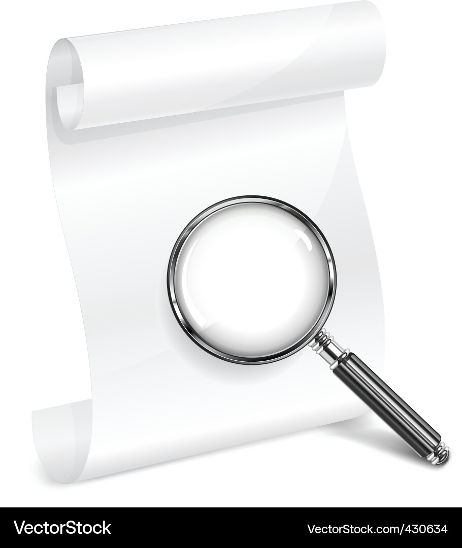 White Scroll with Magnifying Glass vector image