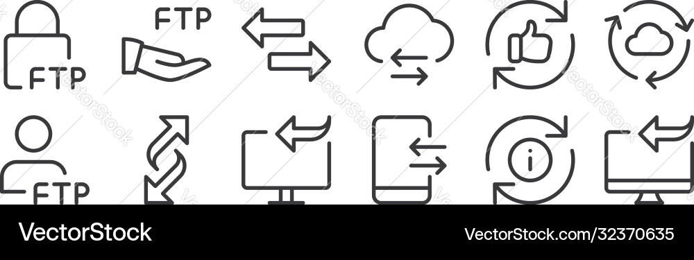12 set linear data transfer icons thin outline 12 set linear data transfer icons thin outline vector image