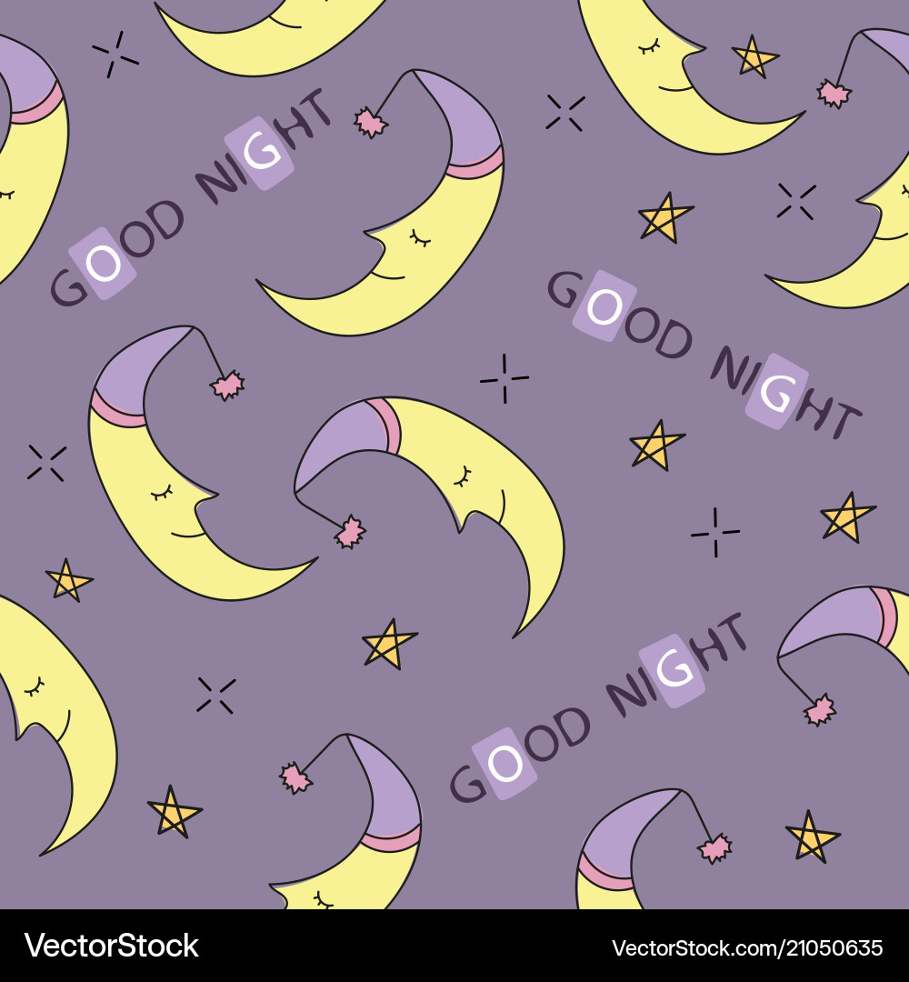 Doodle good night seamless pattern stars moon Doodle good night seamless pattern stars moon vector image