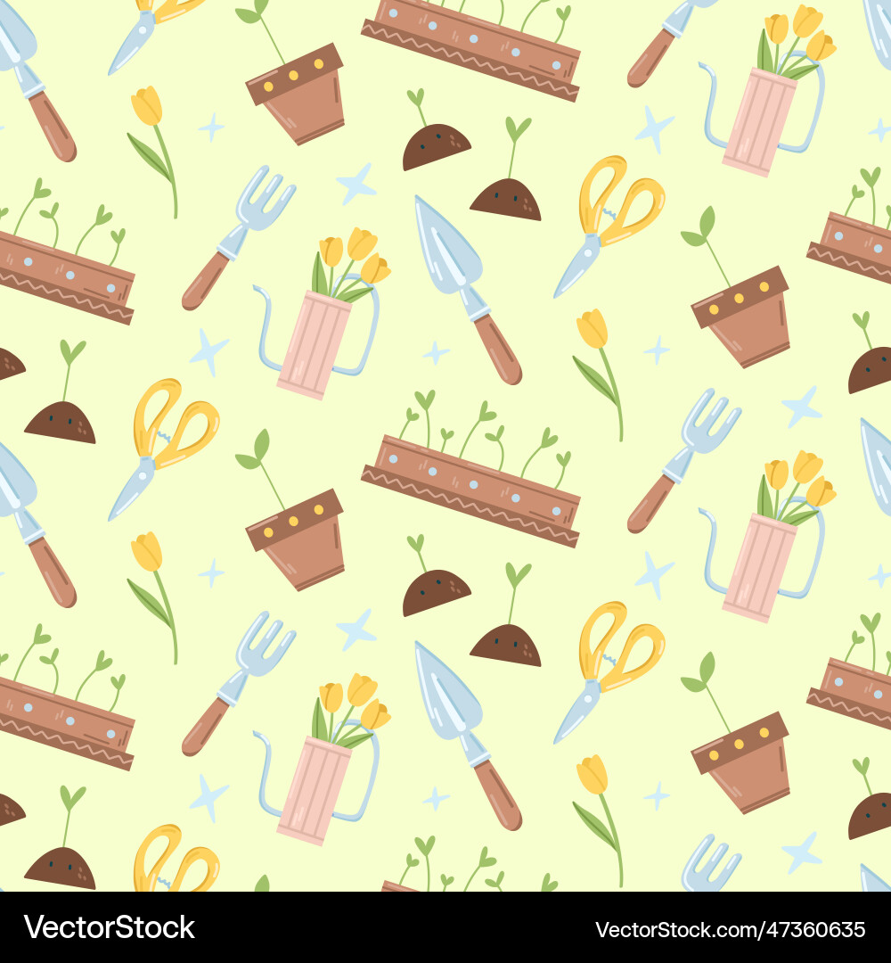 Garden pattern with working tools on a light Garden pattern with working tools on a light vector image