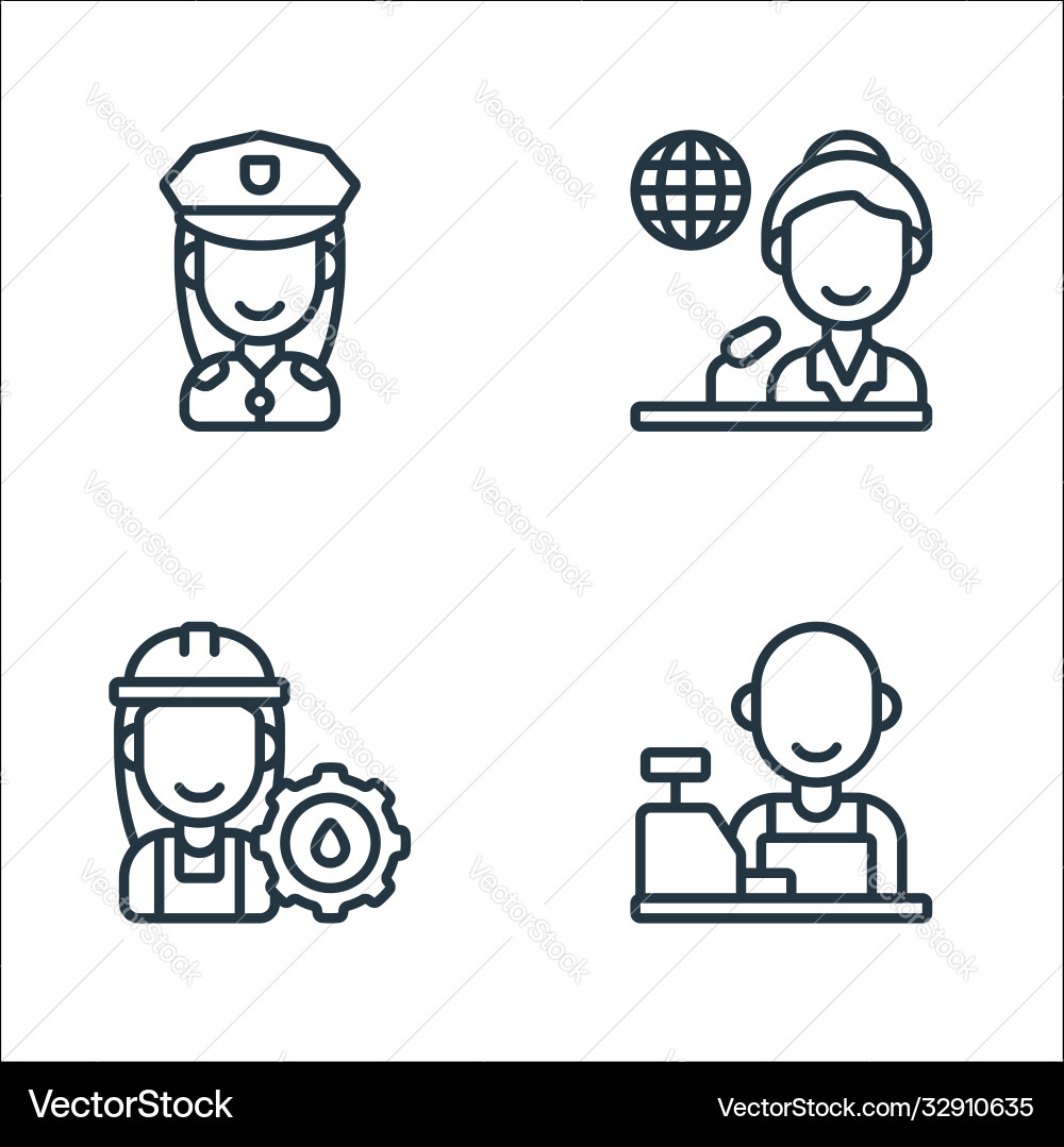 Key workers line icons linear set quality Vector Image