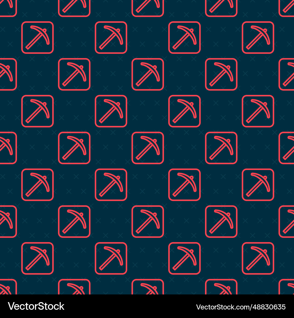 Red line pickaxe icon isolated seamless pattern Vector Image