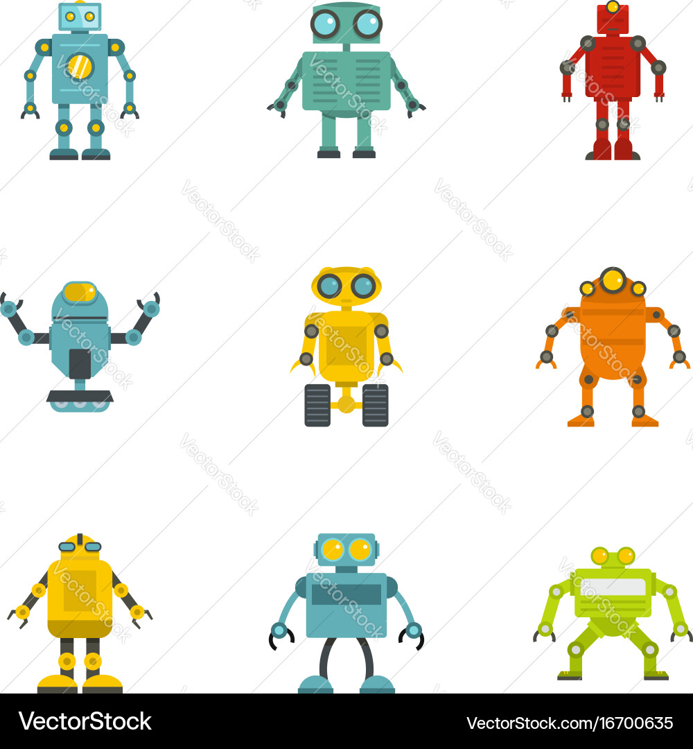 Robot icons set flat style vector image