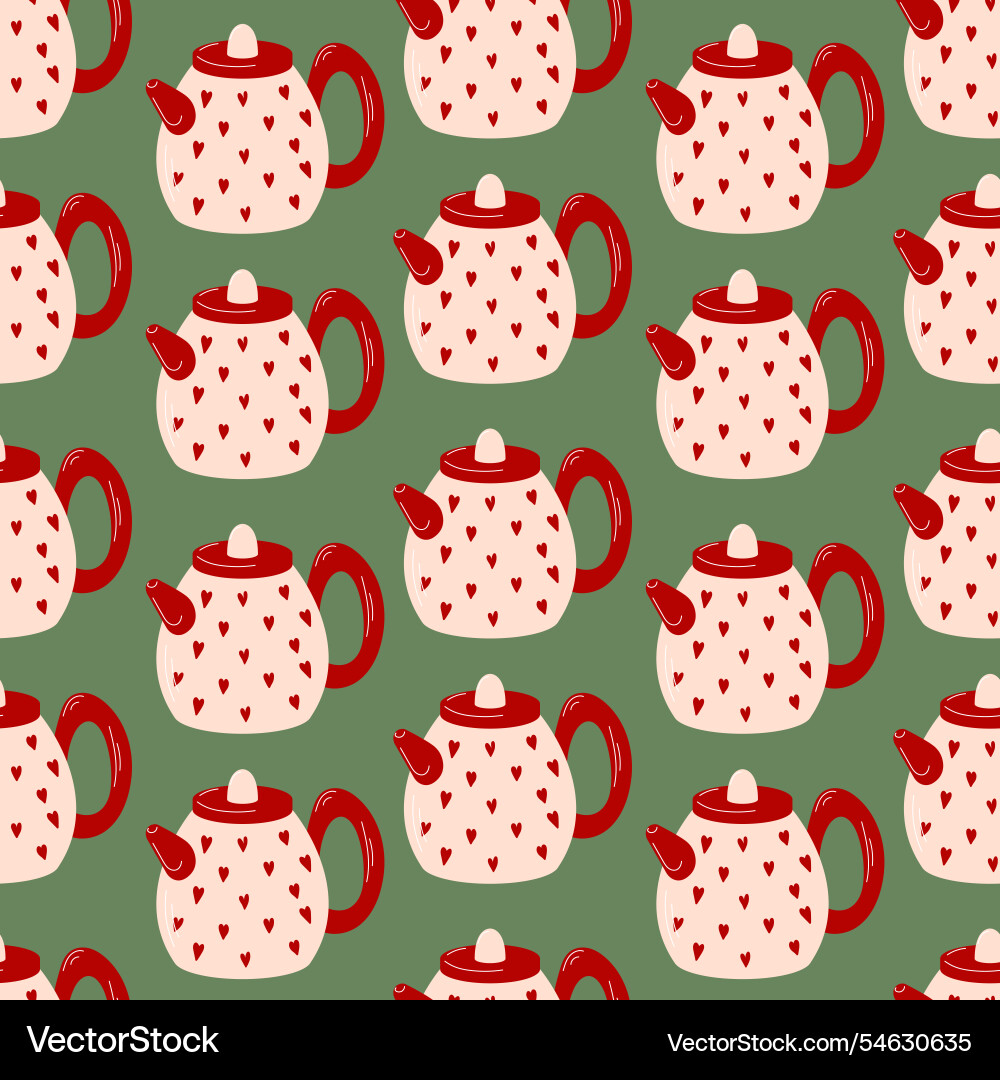 Seamless pattern with red teapots decorated Seamless pattern with red teapots decorated vector image