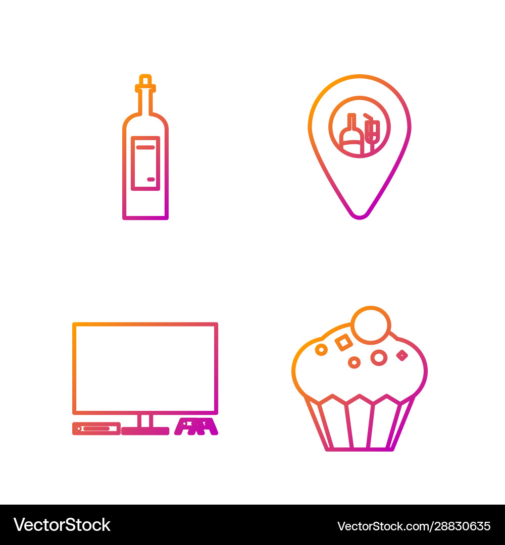 Set line muffin video game console bottle Set line muffin video game console bottle vector image