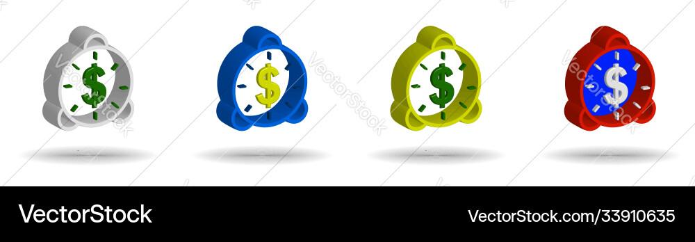 Set multi-colored alarm clocks in 3d style Set multi-colored alarm clocks in 3d style vector image