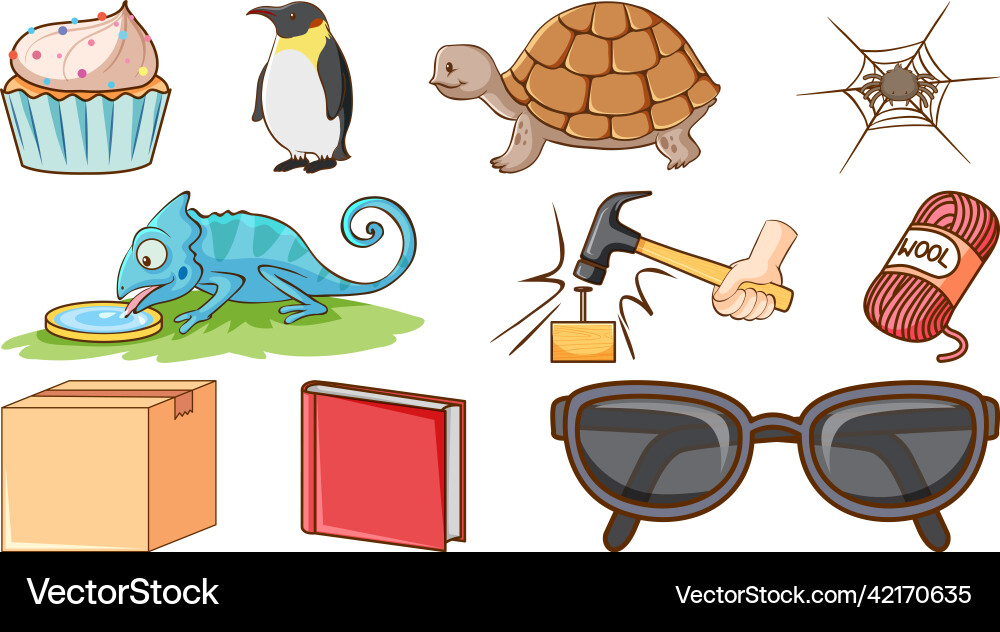 Set of animals and other objects Set of animals and other objects vector image