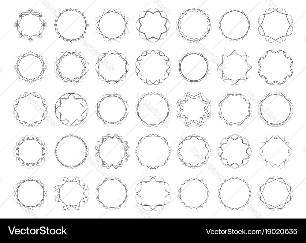 Twisted round calligraphic frames set abstract vector image