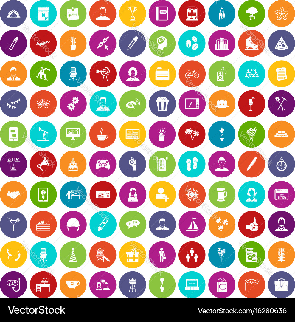 100 team building icons set color vector image