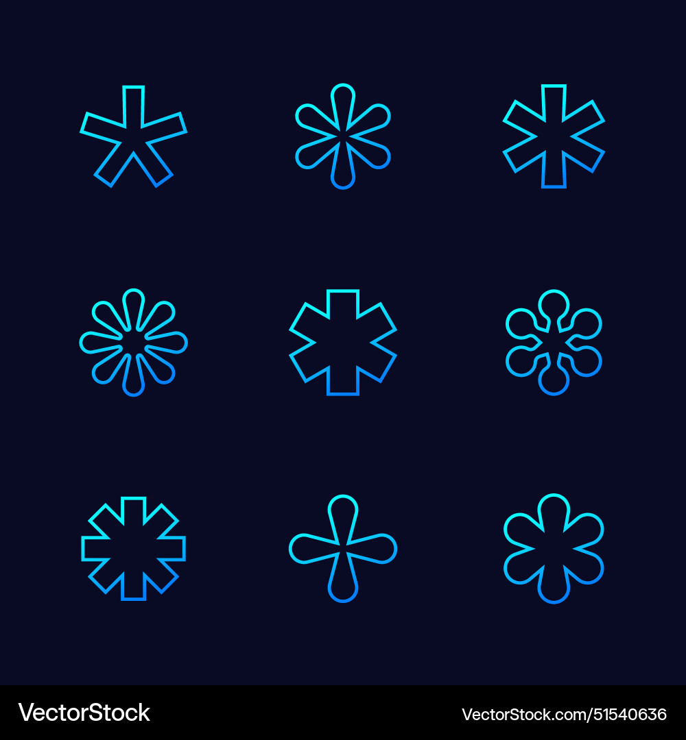 Asterisks icons set line design vector image