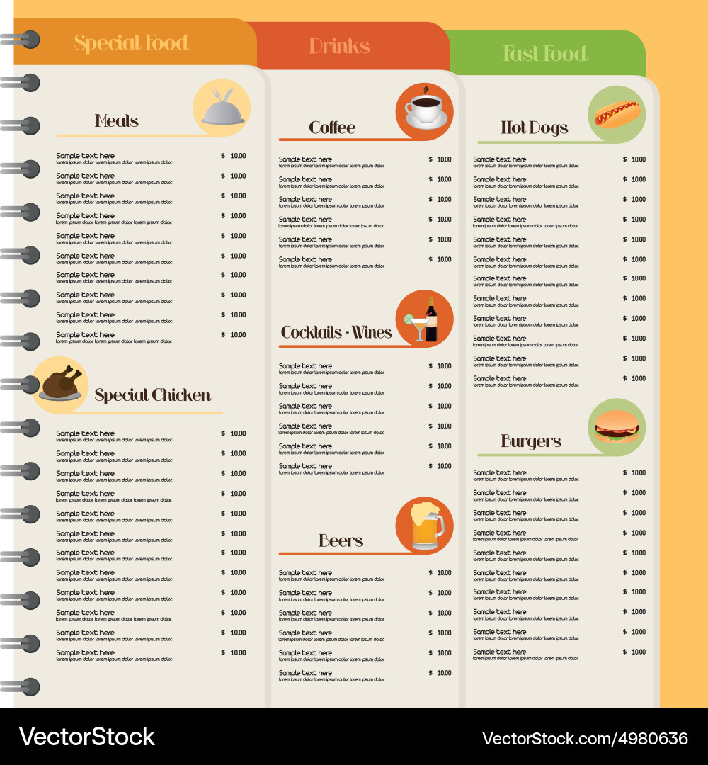 Colored menu design with text and icons Vector Image