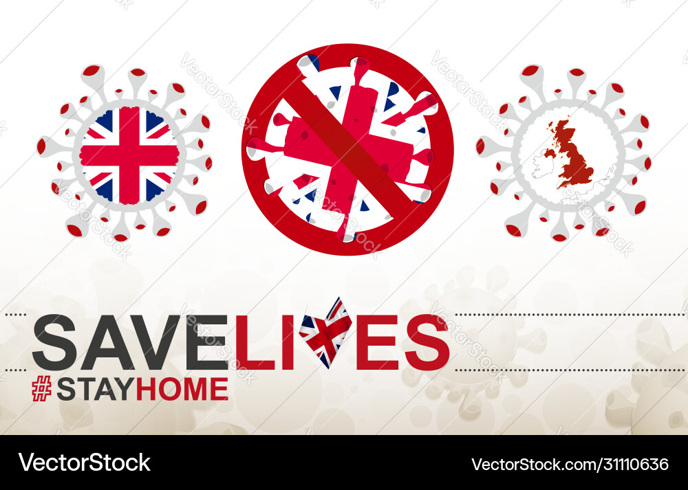 Coronavirus cell with united kingdom flag and map Coronavirus cell with united kingdom flag and map vector image