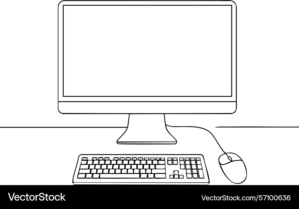 Desktop computer with keyboard and mouse simple vector image