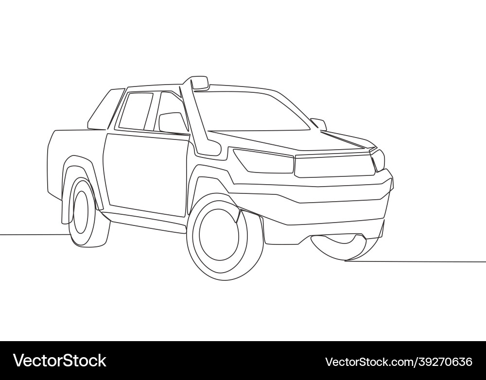 Eine Linie Zeichnung von 4x4 Radantrieb harte Pickup Eine Linie Zeichnung von 4x4 Radantrieb harte Pickup Vektorbild