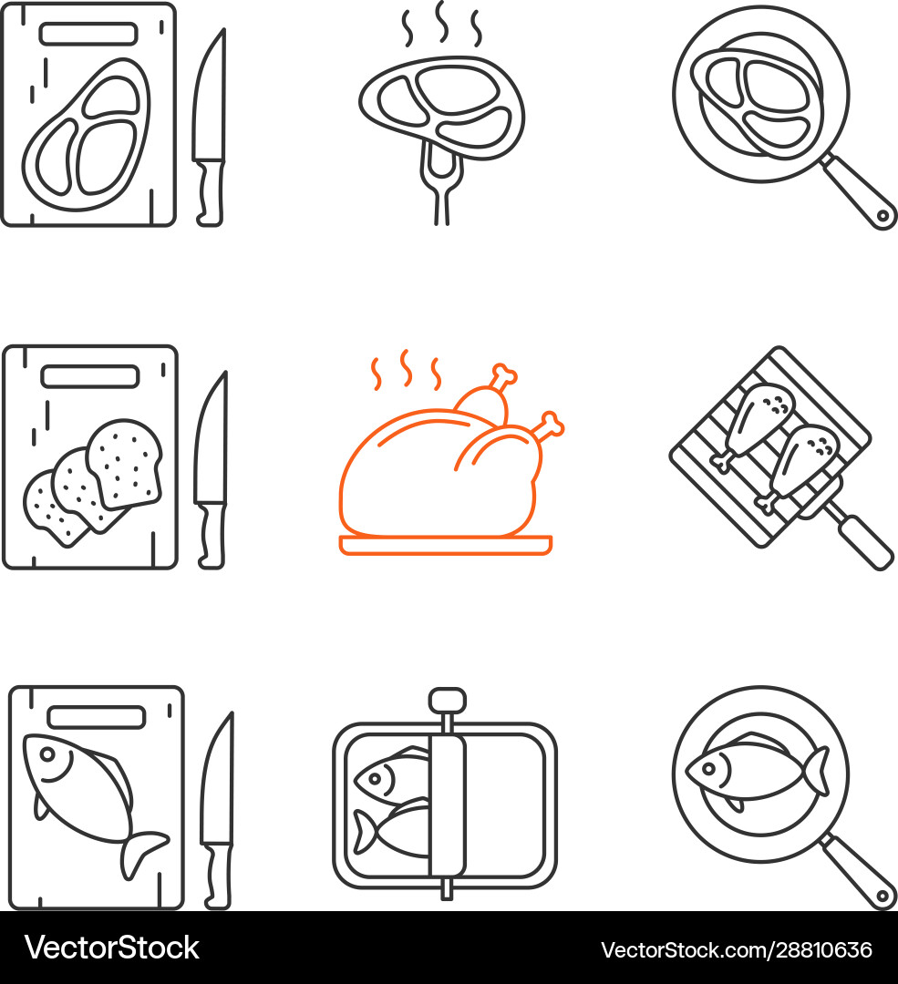 Food preparation linear icons set Food preparation linear icons set vector image