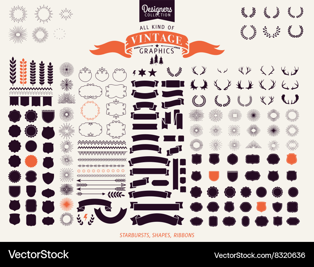 Retro Starburst & Ribbon Elements Vector Image