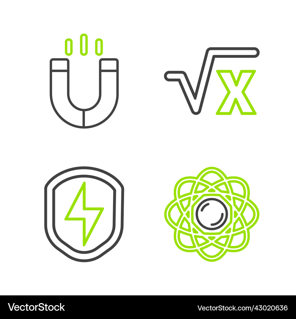 Set line atom secure shield with lightning Set line atom secure shield with lightning vector image