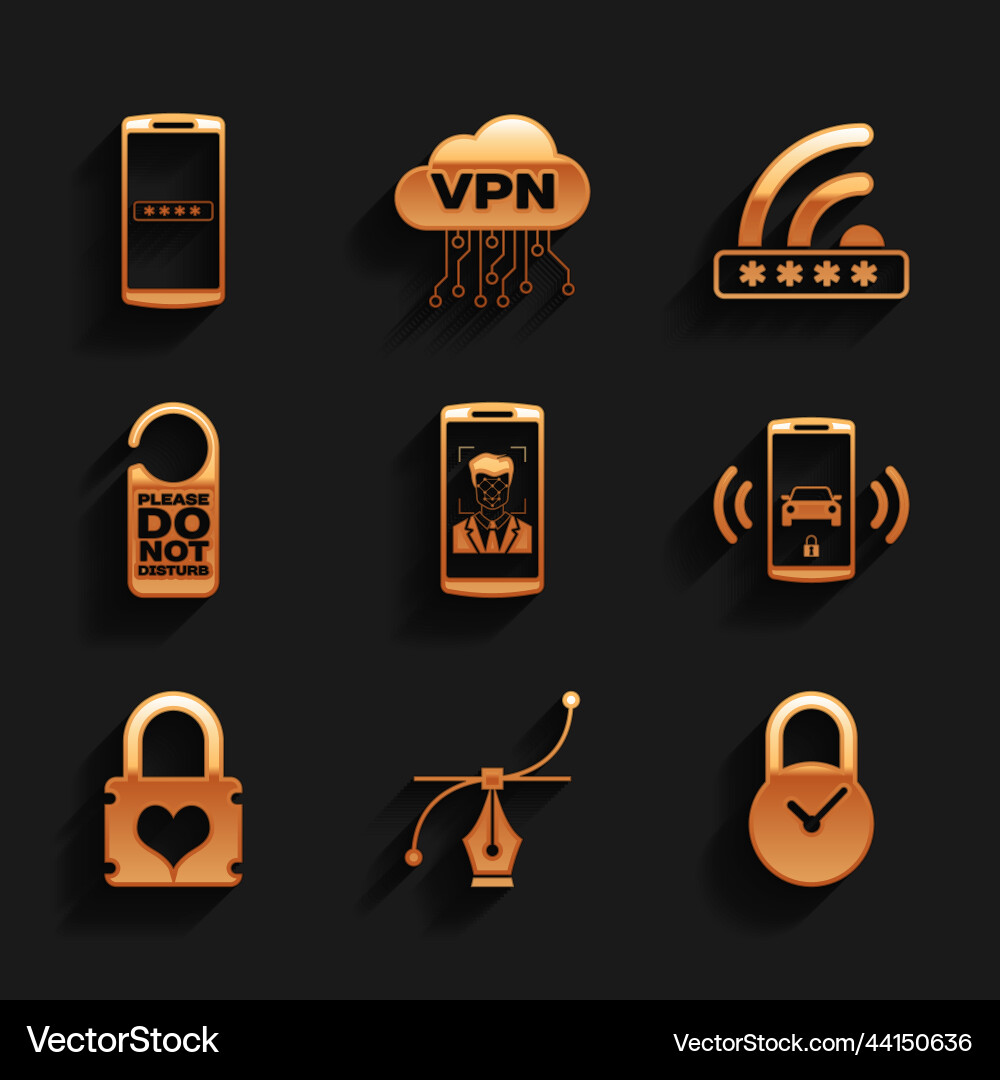 Set mobile and face recognition bezier curve vector image