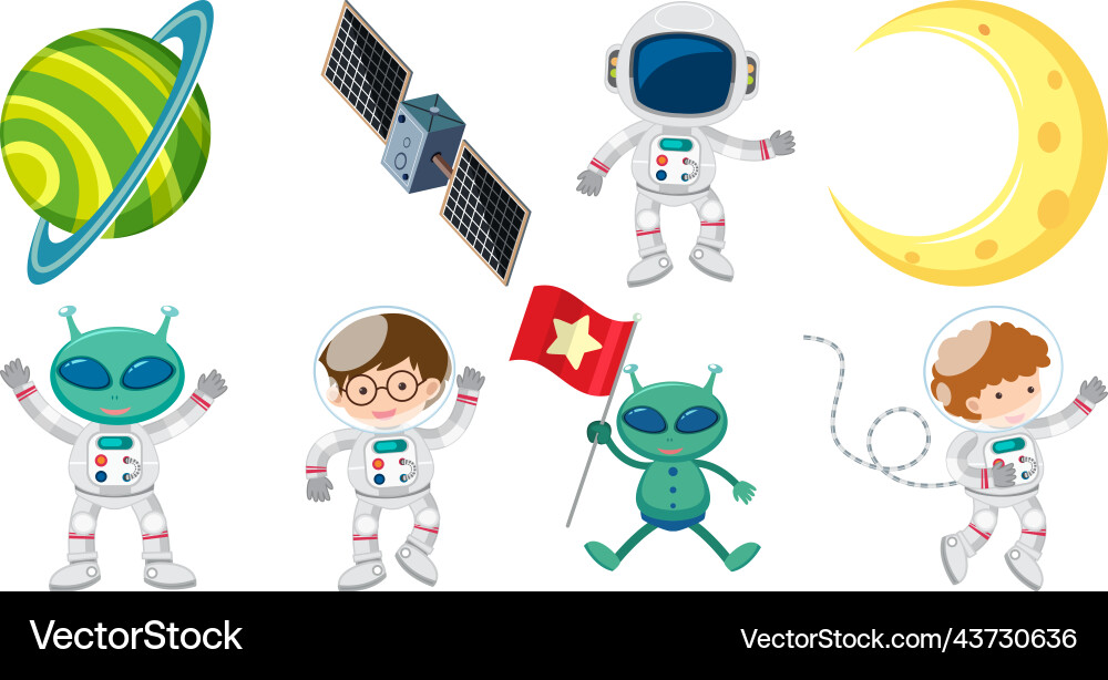 Set of space cartoon characters and objects Set of space cartoon characters and objects vector image