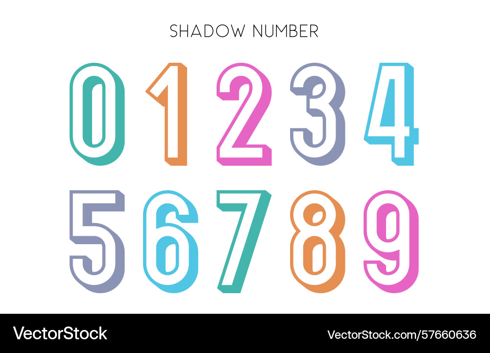Shadow style colorful number set with 3d outline vector image