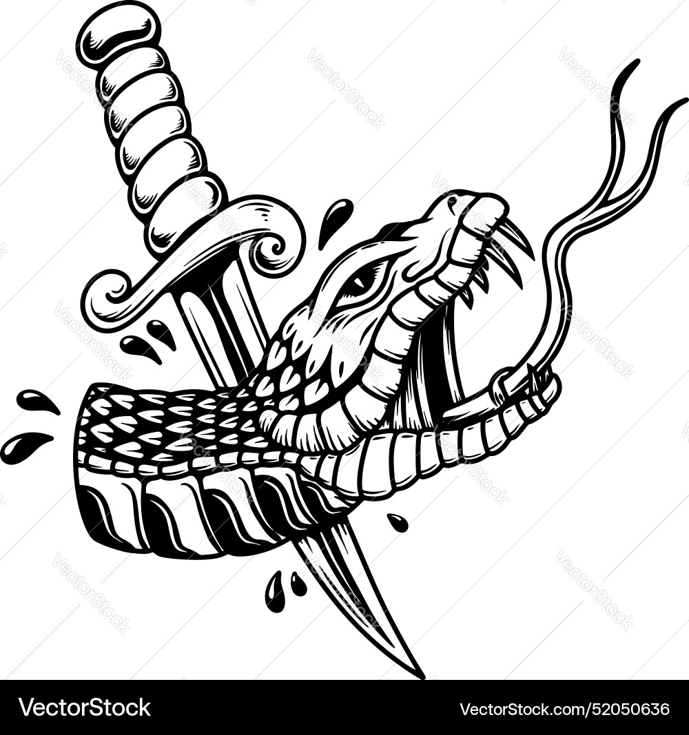 Snake head with dagger design element for poster Snake head with dagger design element for poster vector image
