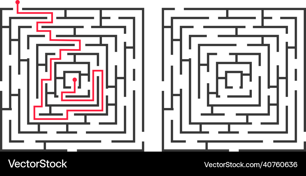 Square labyrinth game with solution route finding Square labyrinth game with solution route finding vector image