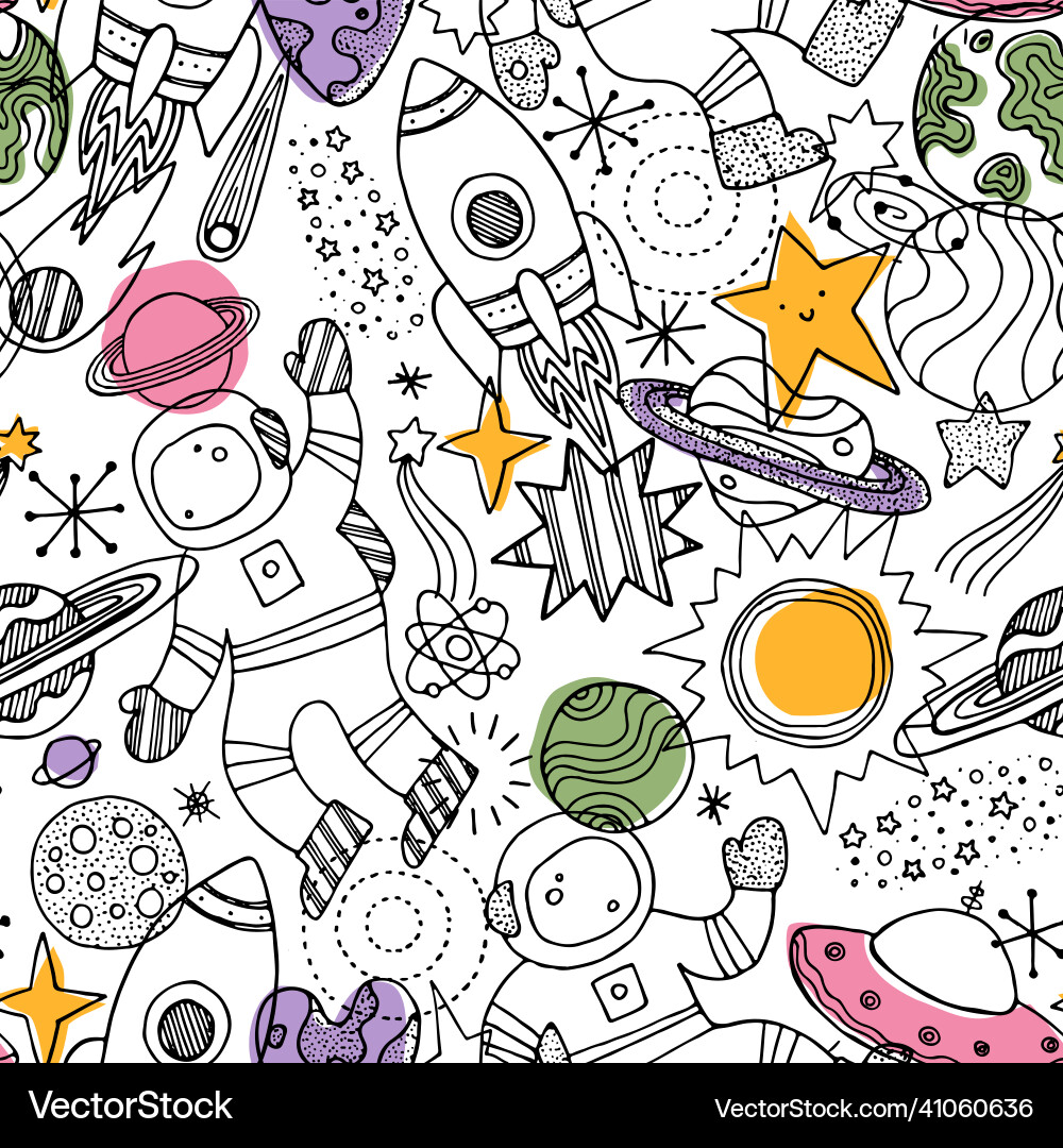 Various space elements seamless pattern linear Various space elements seamless pattern linear vector image