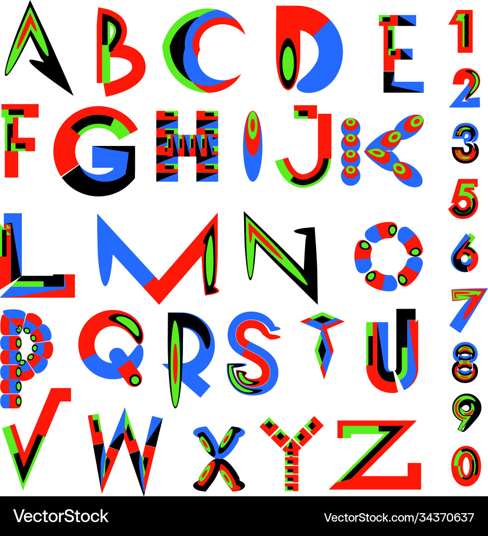 Abstract colorful font and alphabet Vector Image