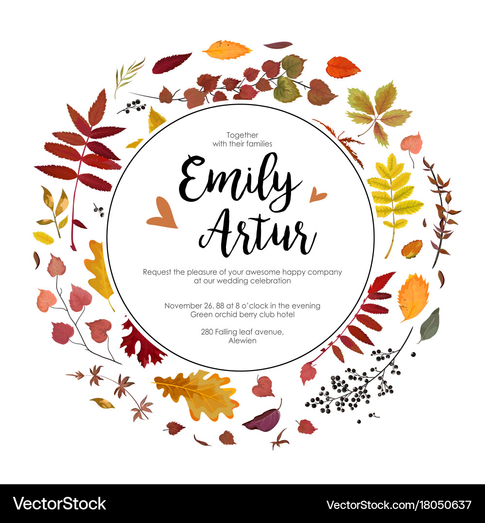 Autumn Wedding Floral Invitation Vector Image