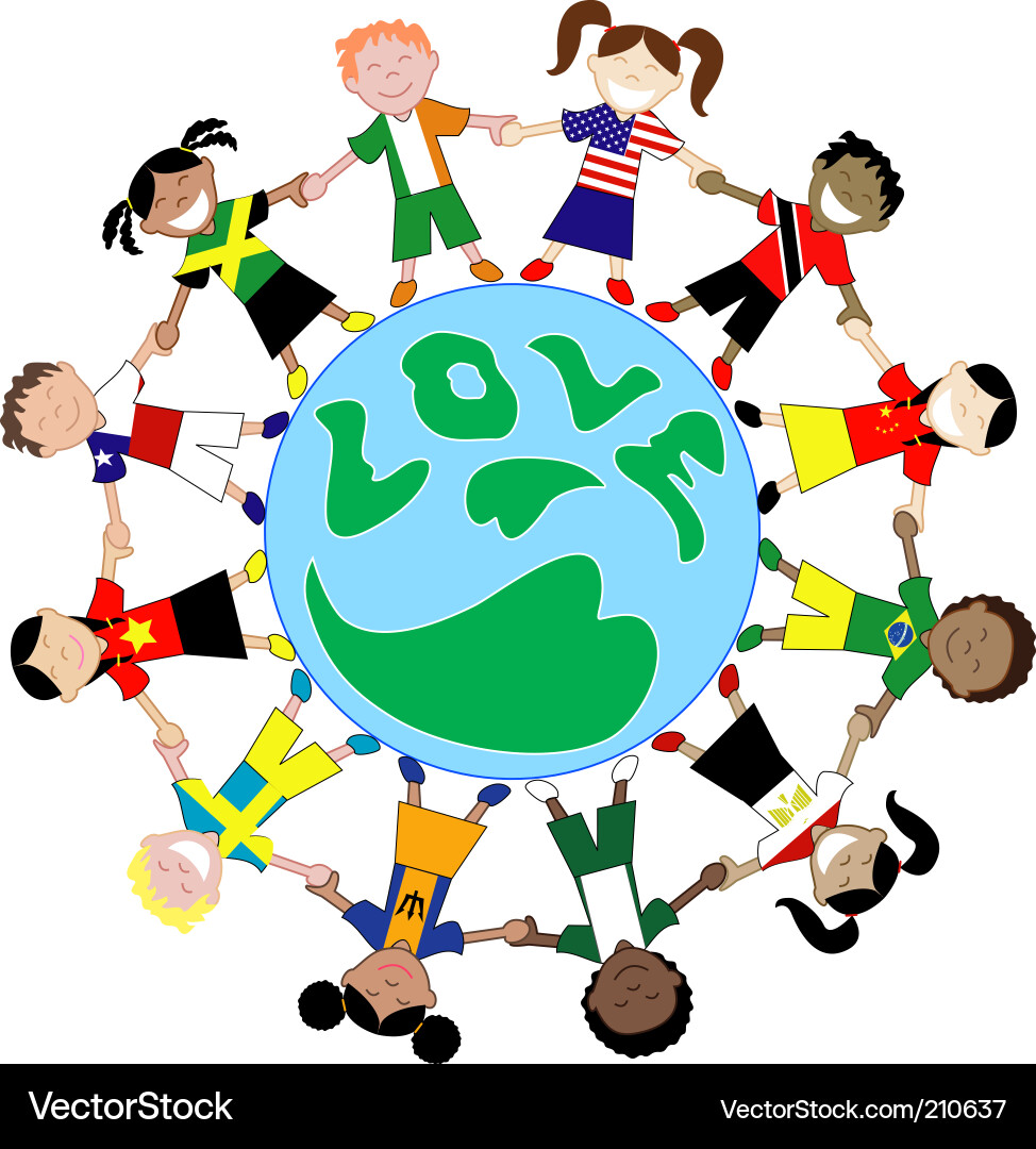 Children with Flags Around the World vector image