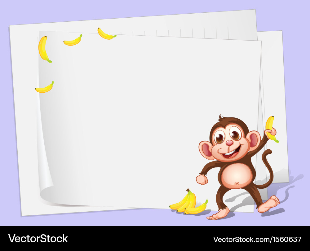 Empty papers with a monkey and bananas vector image