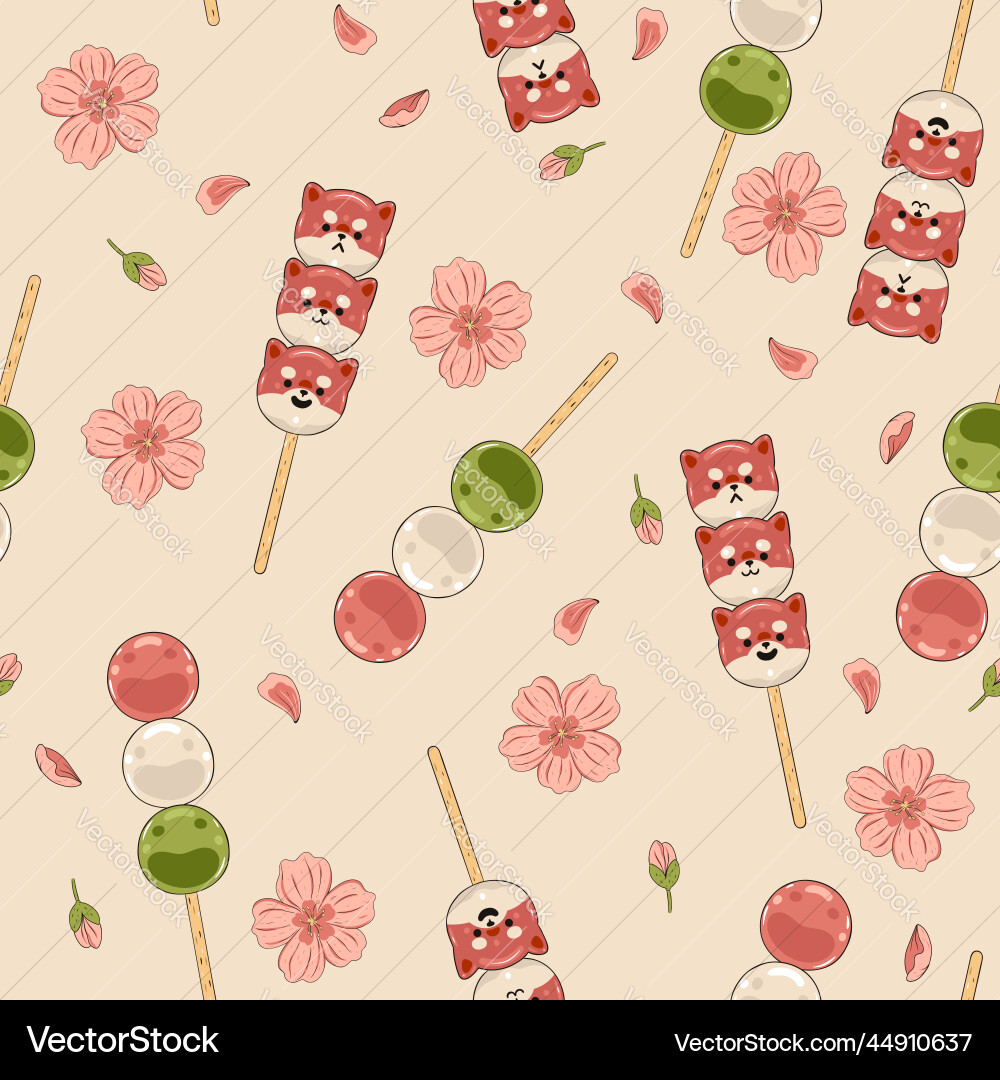 Kawaii Dango Sakura Pattern vector image