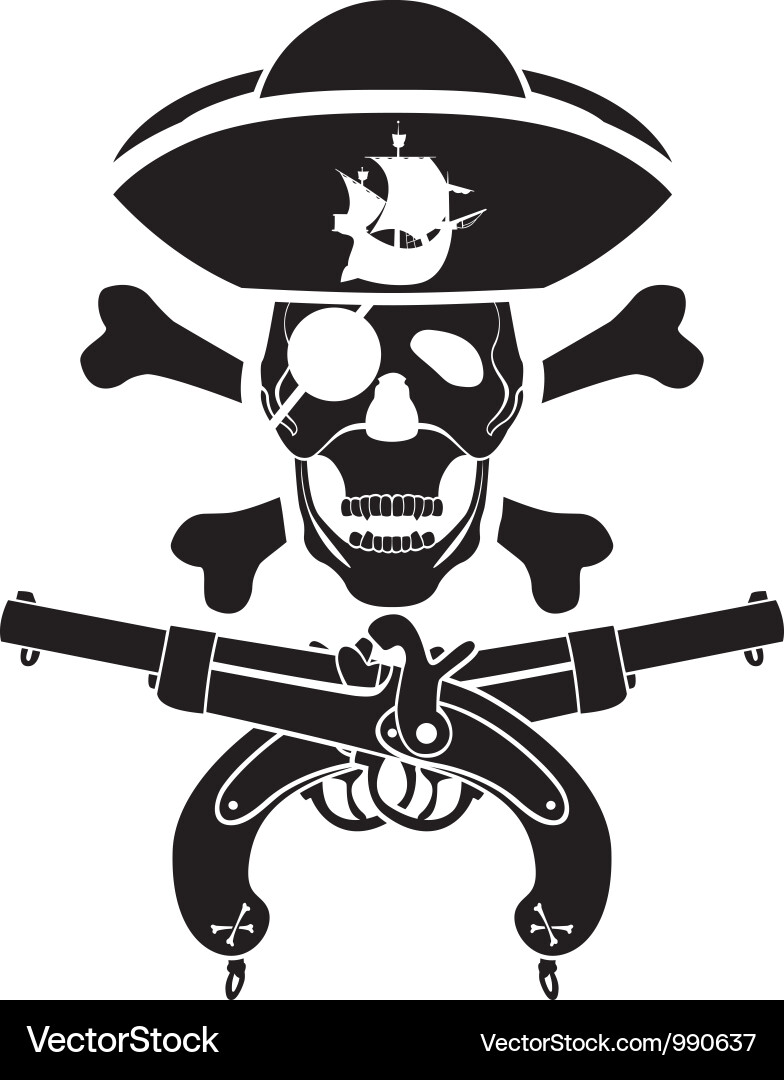 Pirate Skull with Guns Vector Image