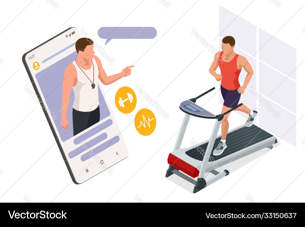 Running simulator isometric training online man Running simulator isometric training online man vector image