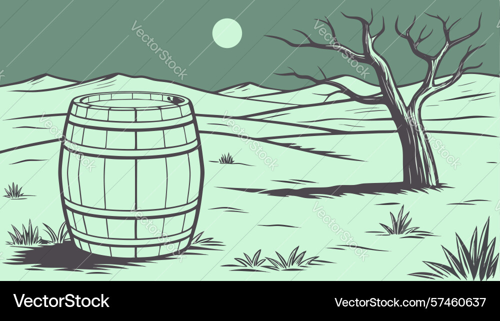 Rustic barrel weathered container in a bare vector image