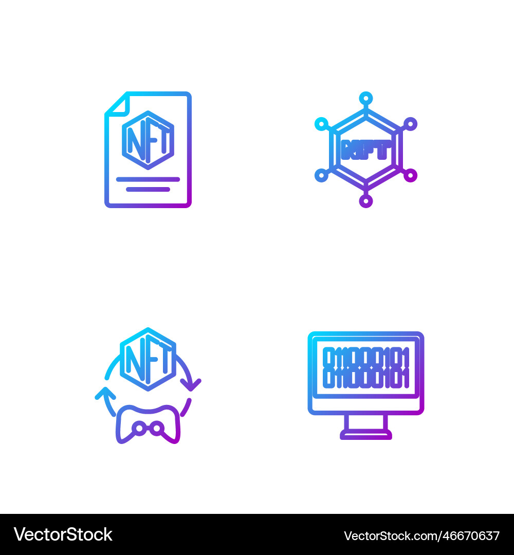 Set line binary code nft digital crypto art Set line binary code nft digital crypto art vector image