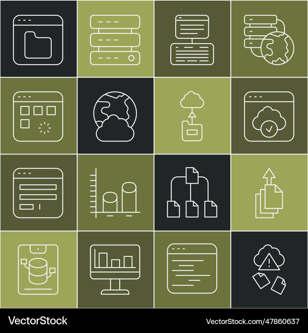 Set line cloud hacking data export technology Set line cloud hacking data export technology vector image