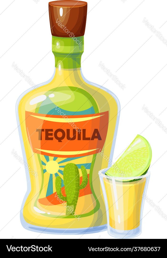 Tequila Bottle with Lime Slice Vector Image