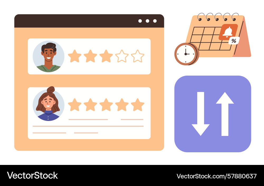 User review system showing ratings with calendar Vector Image