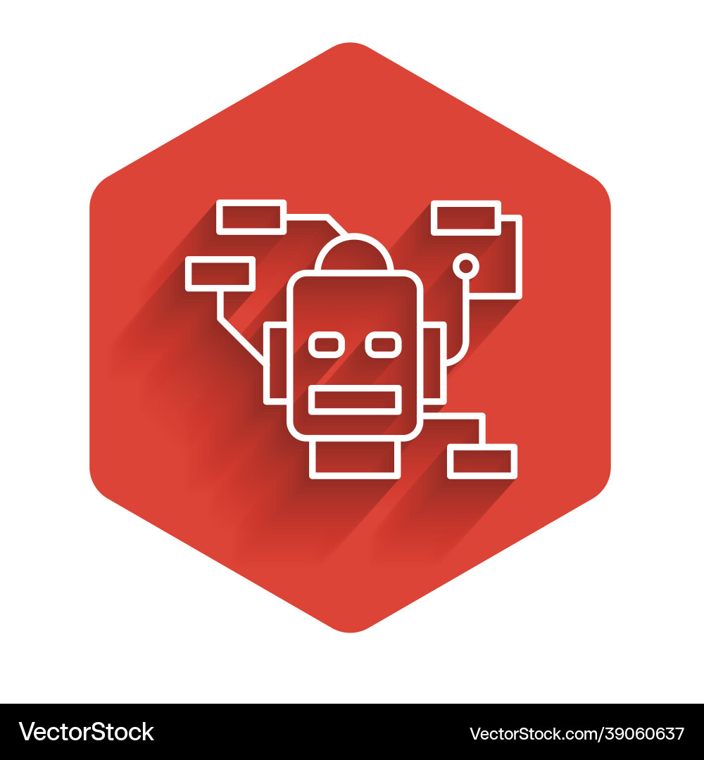 White line robot icon isolated with long shadow Vector Image
