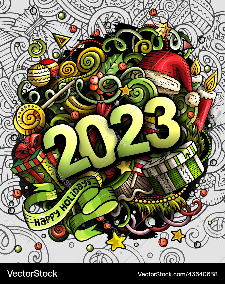 2023 doodles new year objects and elements poster 2023 doodles new year objects and elements poster vector image