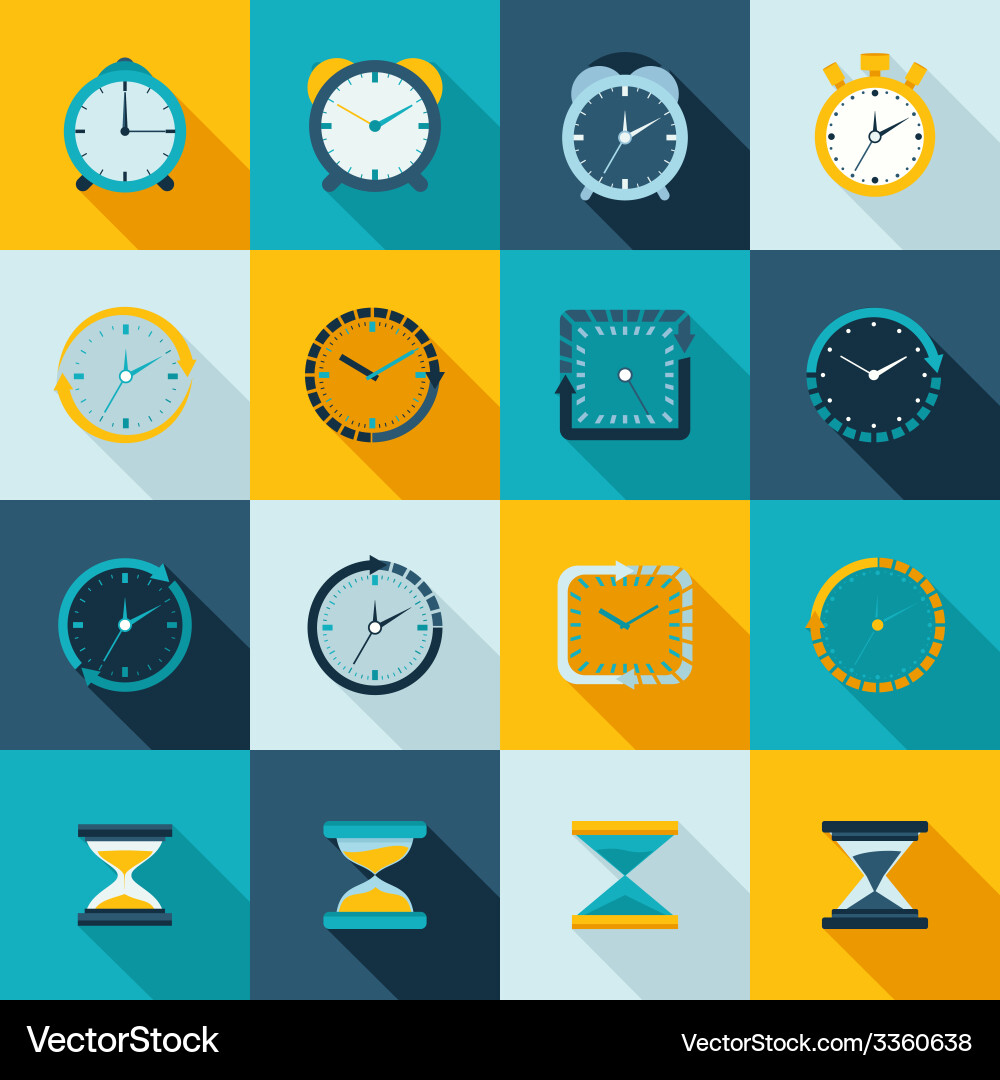 Clock Icon Flat Set - Timepieces Royalty Free Vector Image
