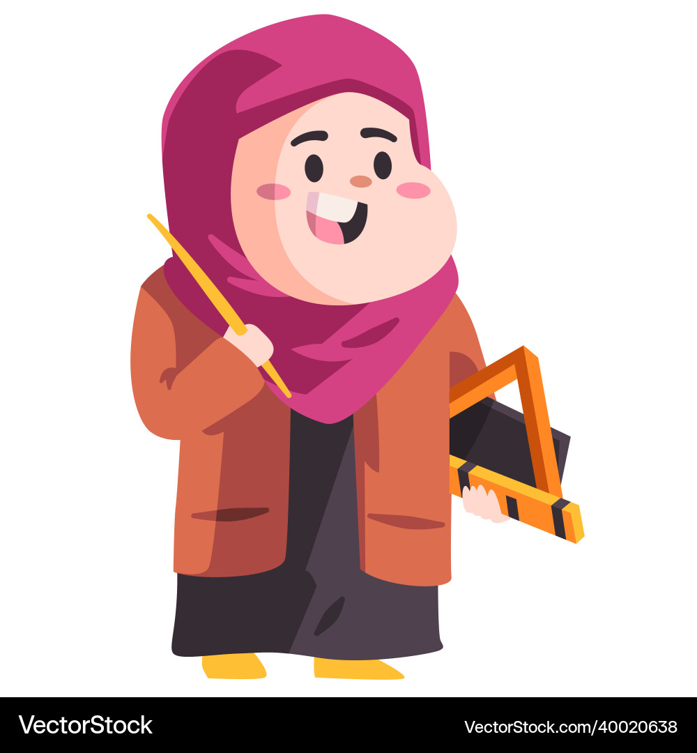 Moslem woman teacher with pink hijab holding Moslem woman teacher with pink hijab holding vector image