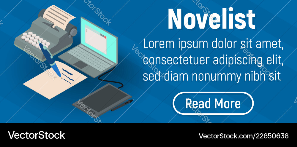 Novelist concept banner isometric style Novelist concept banner isometric style vector image