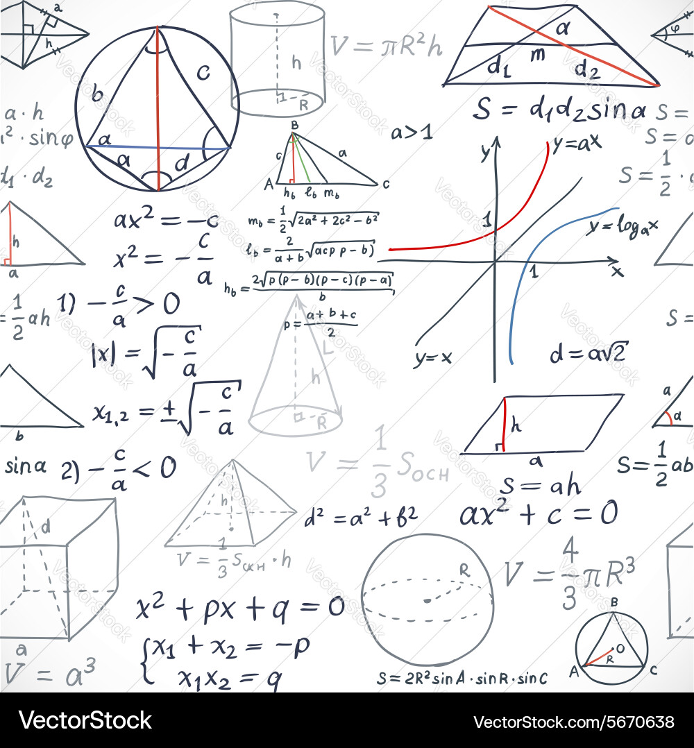 Seamless pattern of the formulas on geometry vector image