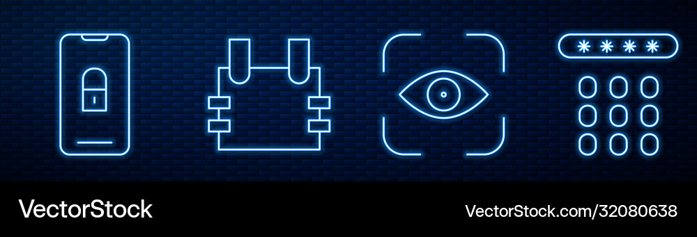 Set line eye scan mobile with closed padlock Set line eye scan mobile with closed padlock vector image