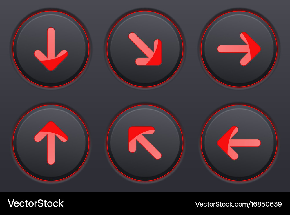 Black buttons with red arrows up down right vector image
