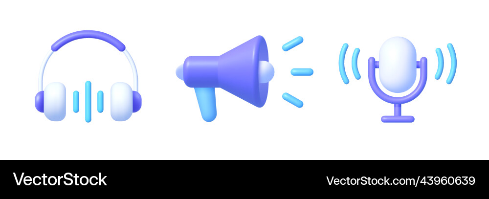 Headphones, Microphones, Megaphone 3D Vector Image