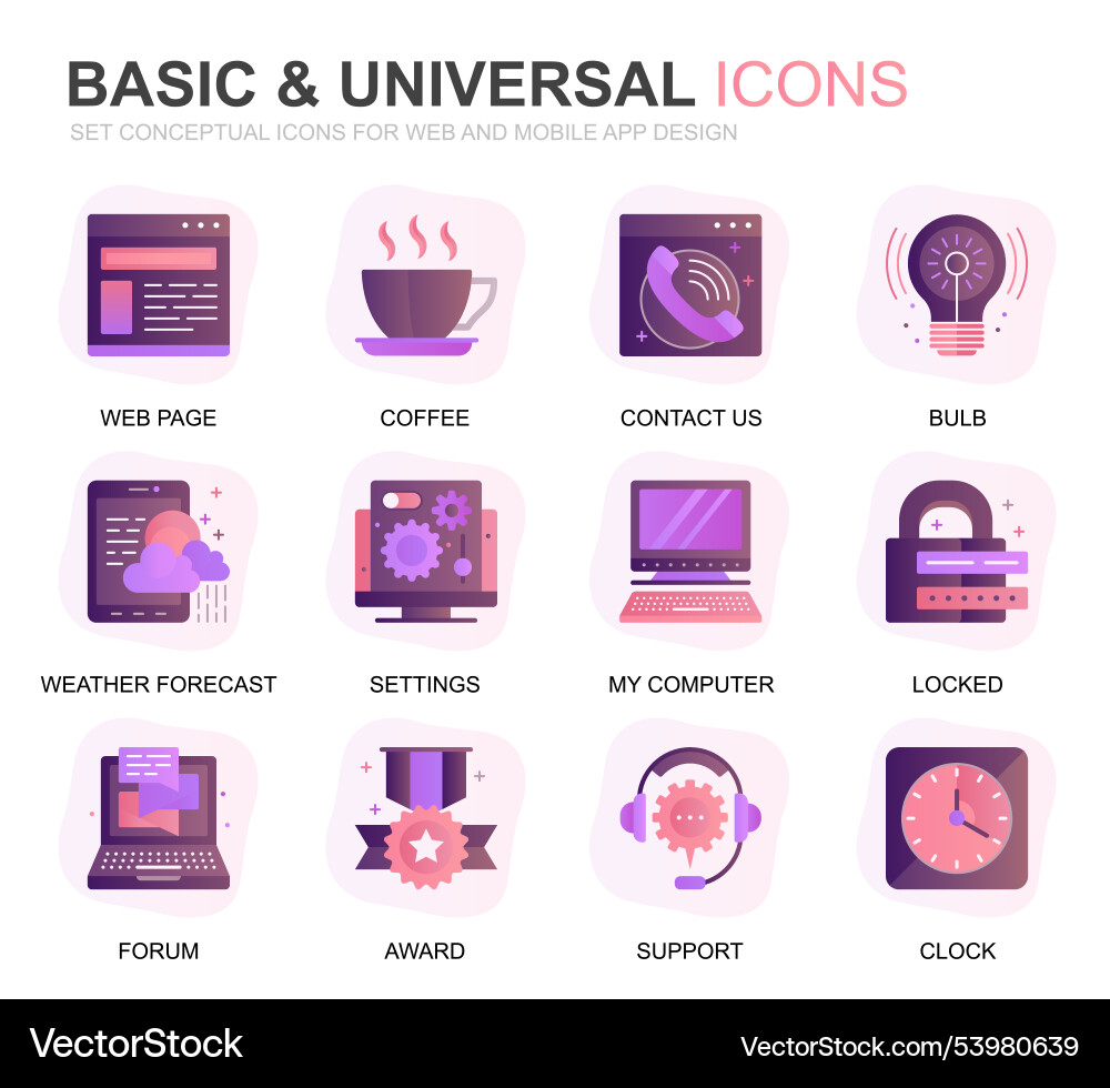 Modern set basic gradient flat icons for website vector image